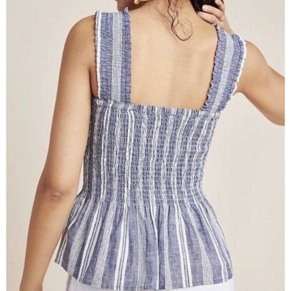 Anthropologie Maeve‎ Peplum Blue & White Blouse size small - Picture 2 of 8